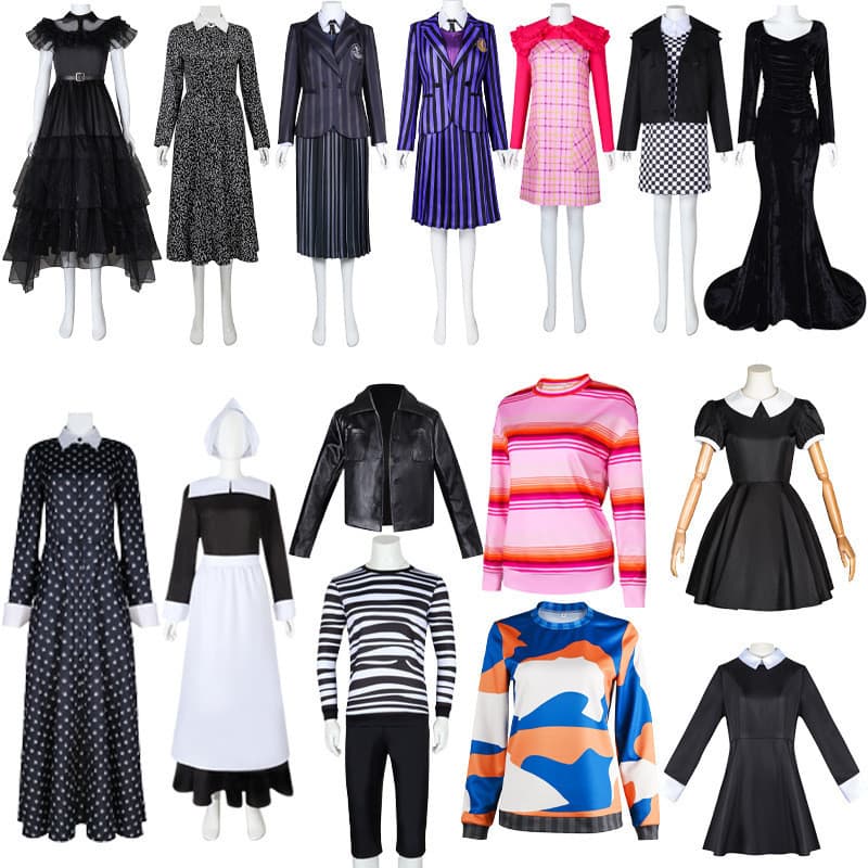 Fantasia de Halloween Fantasia de quarta-feira de Halloween Fantasia de quarta-feira C Vestido preto