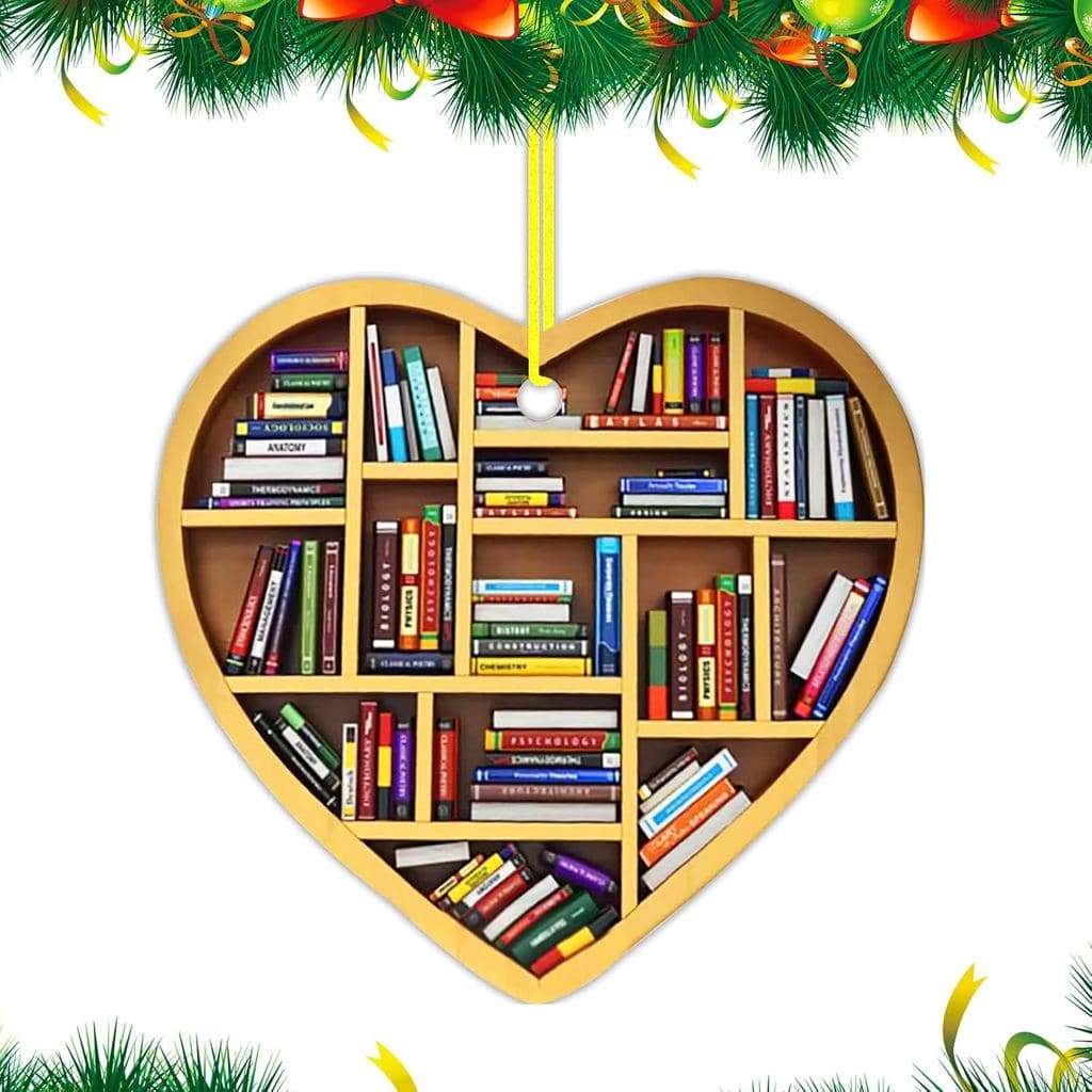 Ornamento de Coração para Amantes de Livros 2025, Decorações para Árvore de Natal, Ornamento de Leitura, Decoração de Es