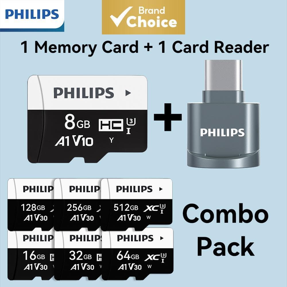 PHILIPS Cartão de Memória, Cartão SD, Leitor de Cartões SD e Tipo-C, Combo Pack USB 2.0 Plug and Play, Compacto e