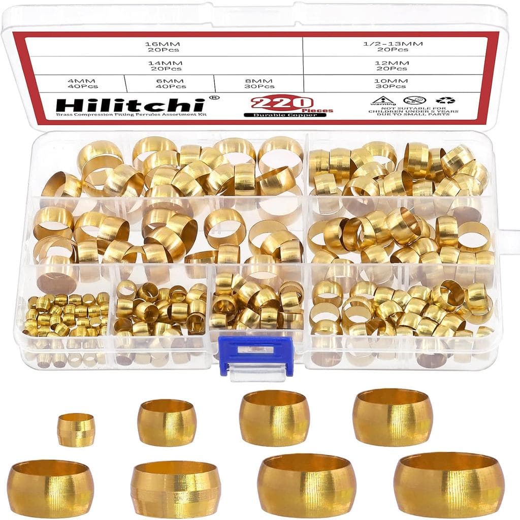 Hilitchi Kit de Conexões de Compressão em Latão com 8 Tamanhos de Tubo OD 4mm-16mm (Métrico, 220 Peças)