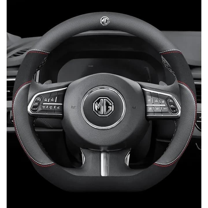 Capa de Volante de Carro MG (Formato D Preto) em Couro, Compatível com Todos os Modelos MG 3 5 6 7 ZS HS GS eHS EZS GT E