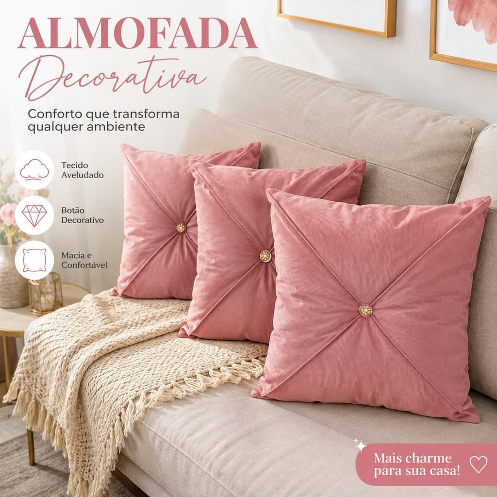 Almofada Decorativa Suede 45x45cm com Enchimento | Luxo para Sofá e Cama