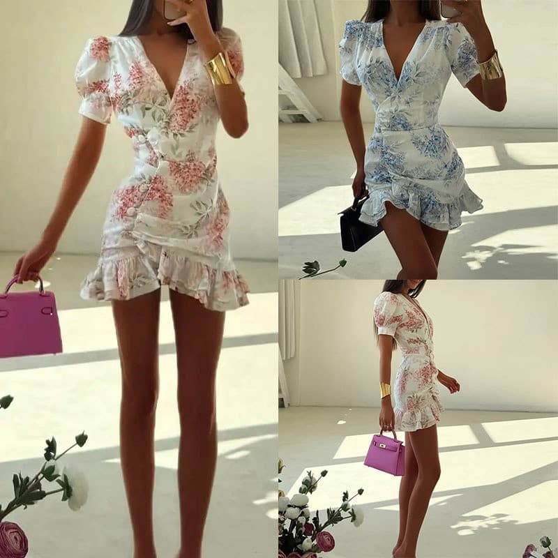 2026 verão novo estilo Cross-Border europeu americano comércio exterior moda feminina elegante Floral babados vestido de