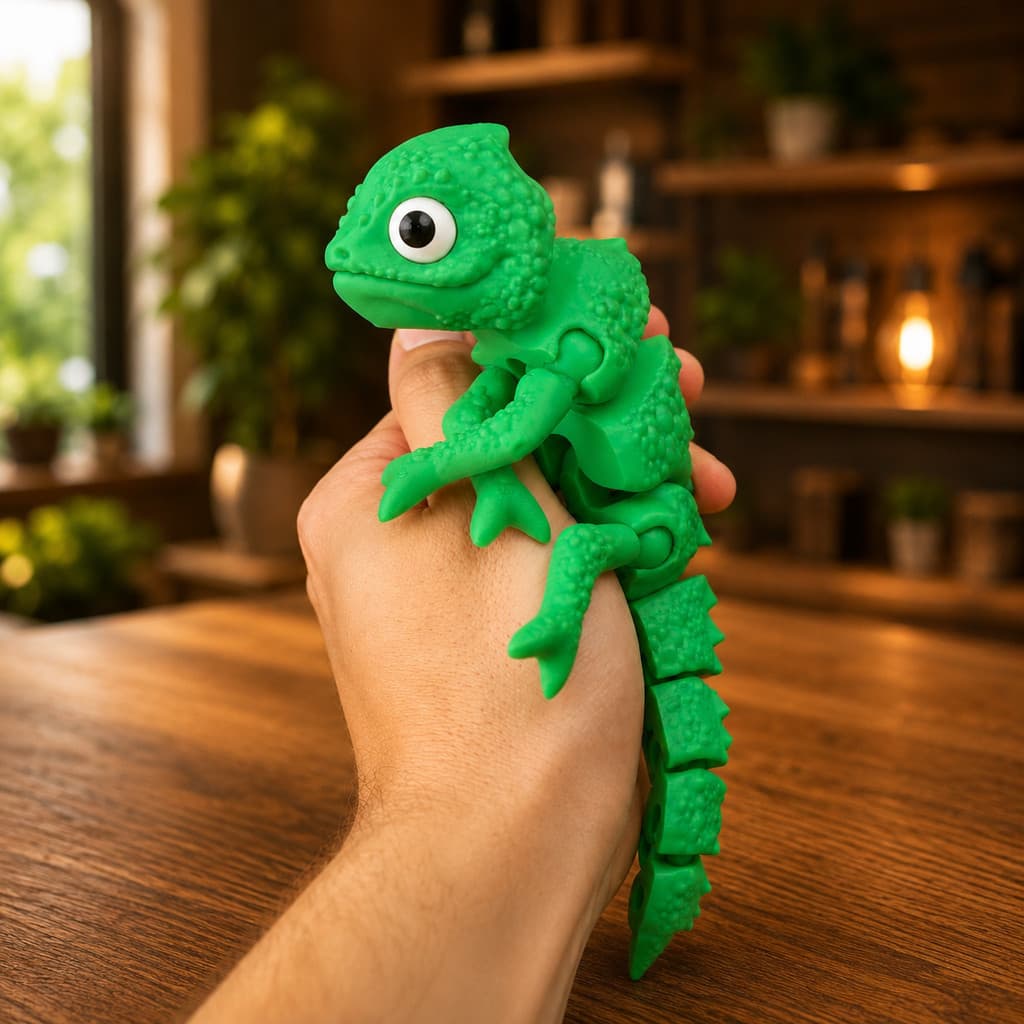 Camaleão Articulado Flexível Antiestresse | Brinquedo Sensorial Decorativo com Movimento Suave