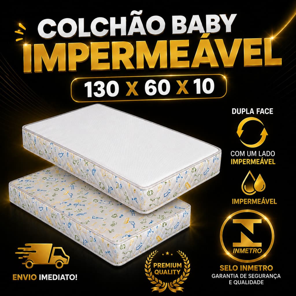 Colchão Baby 1,30 x 60 x 10 impermeável Para Berço e Cama Criança Infantil Espuma D18 Premium Macia - Envio Imediato