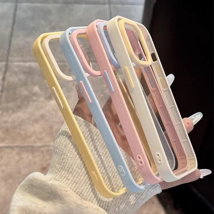 Moldura de cor contrastante adequada para Apple 17promax capa de telefone iPhone15plus novo estilo 16pro Silicone 13 fem