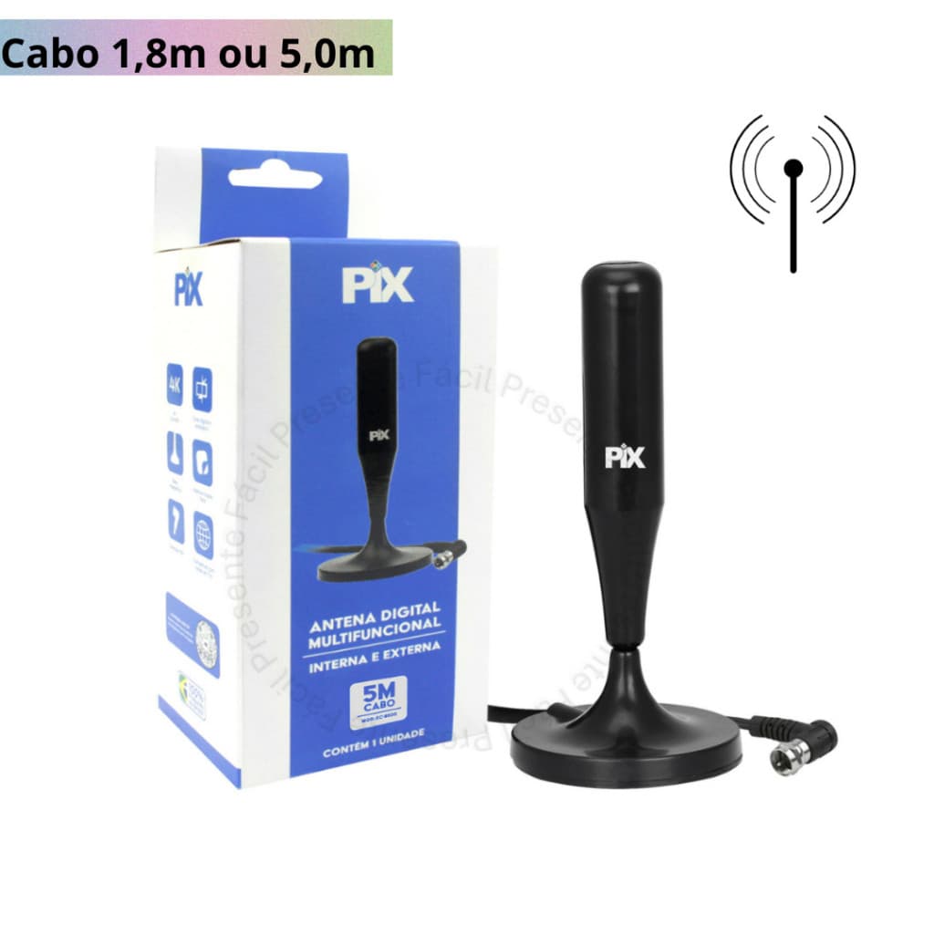Antena Digital 5M Amplificada - Tv Interna / Externa HDTV / UHF Base Imã