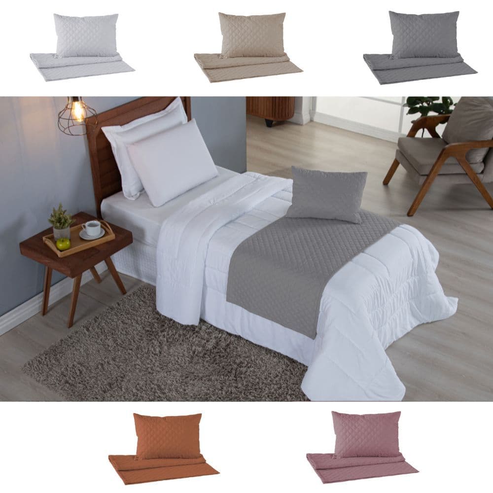 Kit 3 Pçs Peseira de Cama Solteiro Comfort com Almofada Cheia Microfibra Matelado Ultrassônico
