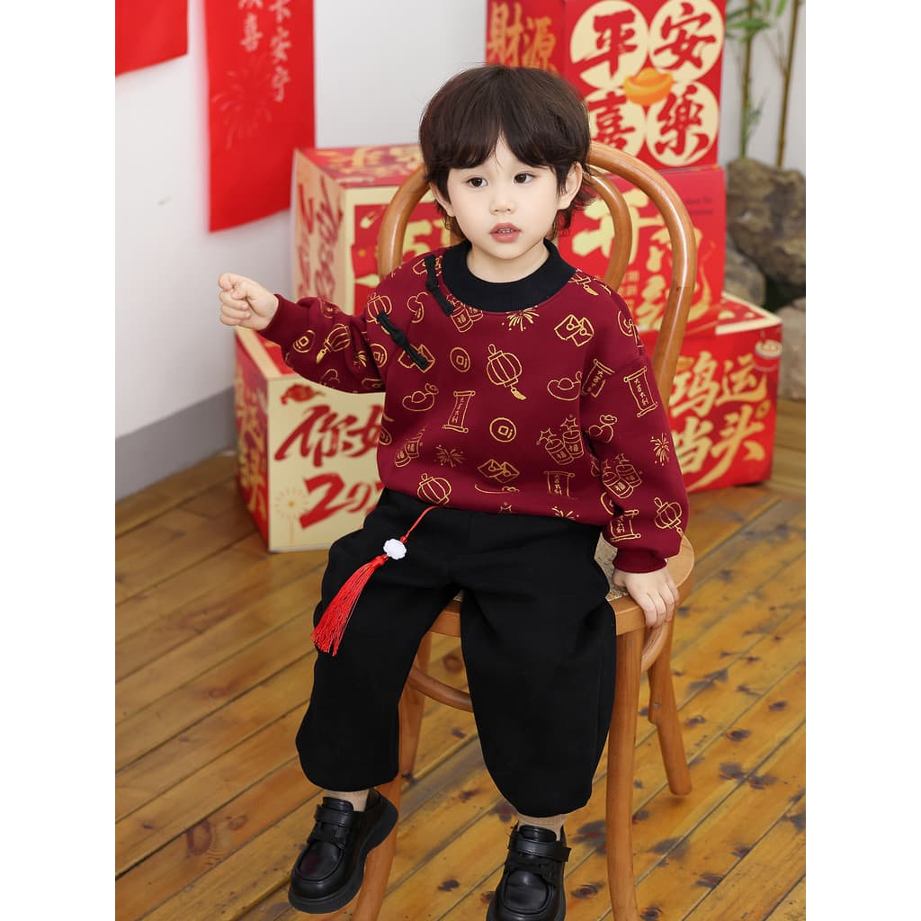Meninos Tang terno forro de lã moletom estilo inverno 2025 meninos crianças terno bebê Hanfu terno de duas peças roupas