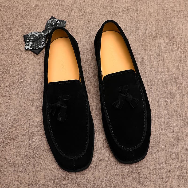 Novos sapatos de couro de borla masculino deslizamento-On estilo britânico couro genuíno respirável negócios Casual na m
