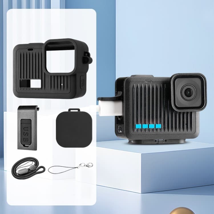 Estoque Pronto Para GoPro HERO 2024 Capa Protetora De Silicone Interface Lateral Com Alça De Pulso E De Lente (Preta)