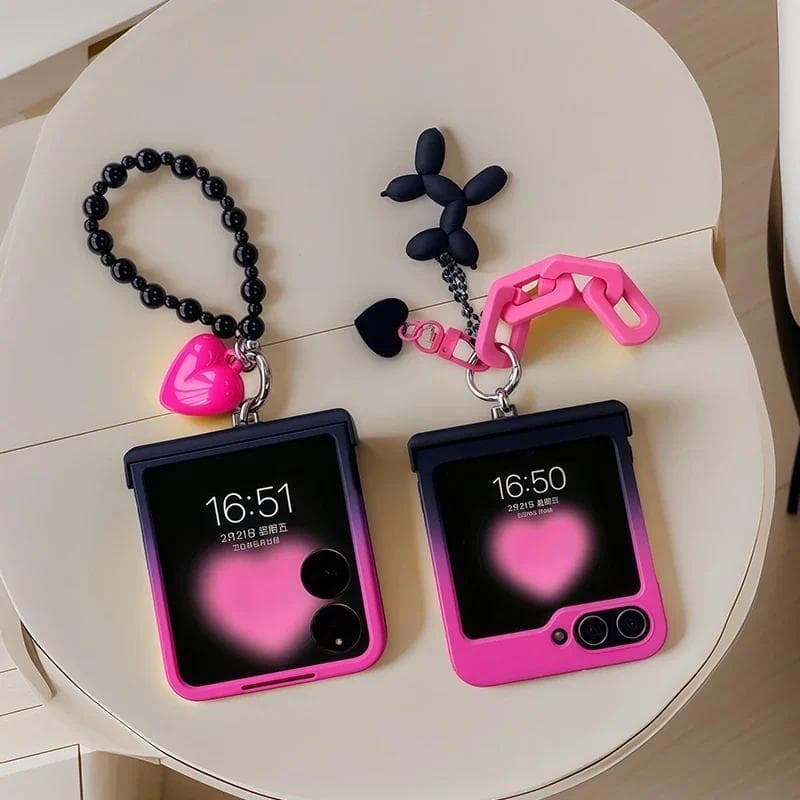 Preto Rosa Gradiente Amor Cão Corrente Caso Para Samsung Galaxy Z Flip 7 6 5 4 3 Motorola Razr 50 60 Ultra Xiaomi Mix 2