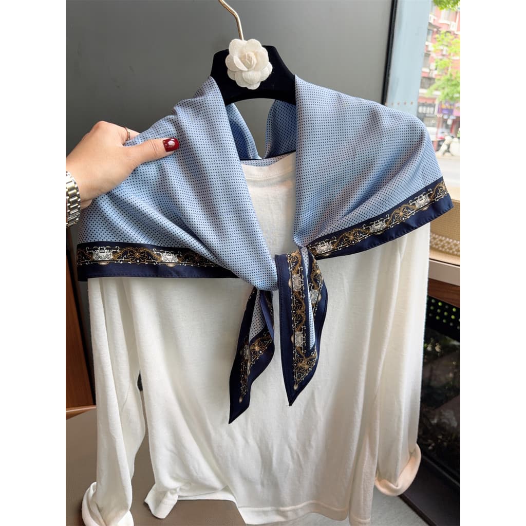 Simulação lenço de seda triângulo cachecol xale feminino camisa exterior primavera outono novo estilo pescoço High-End c