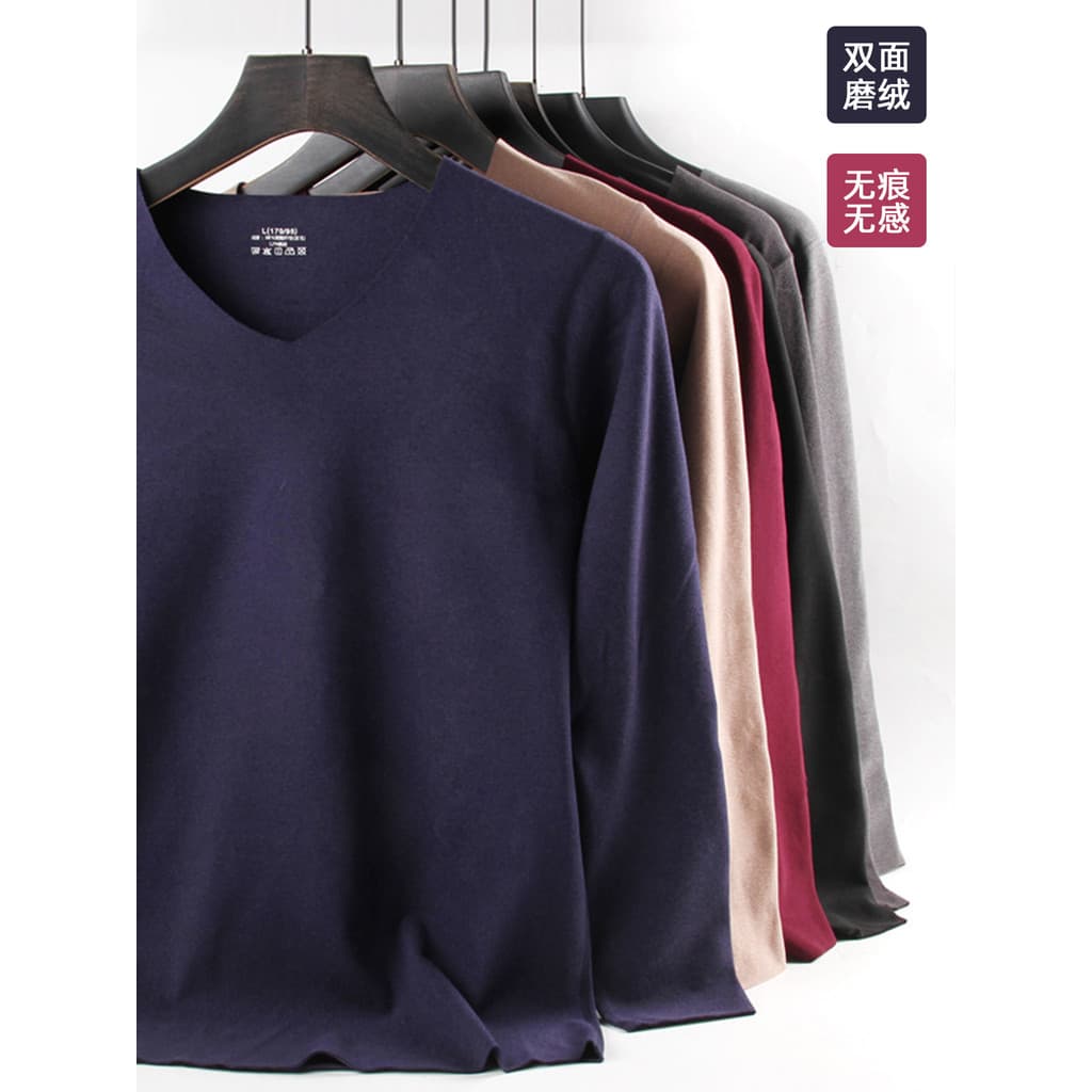Conjunto de roupa interior térmica de veludo alemão masculino velo com decote em V sem costura camisa de fundo de alta e