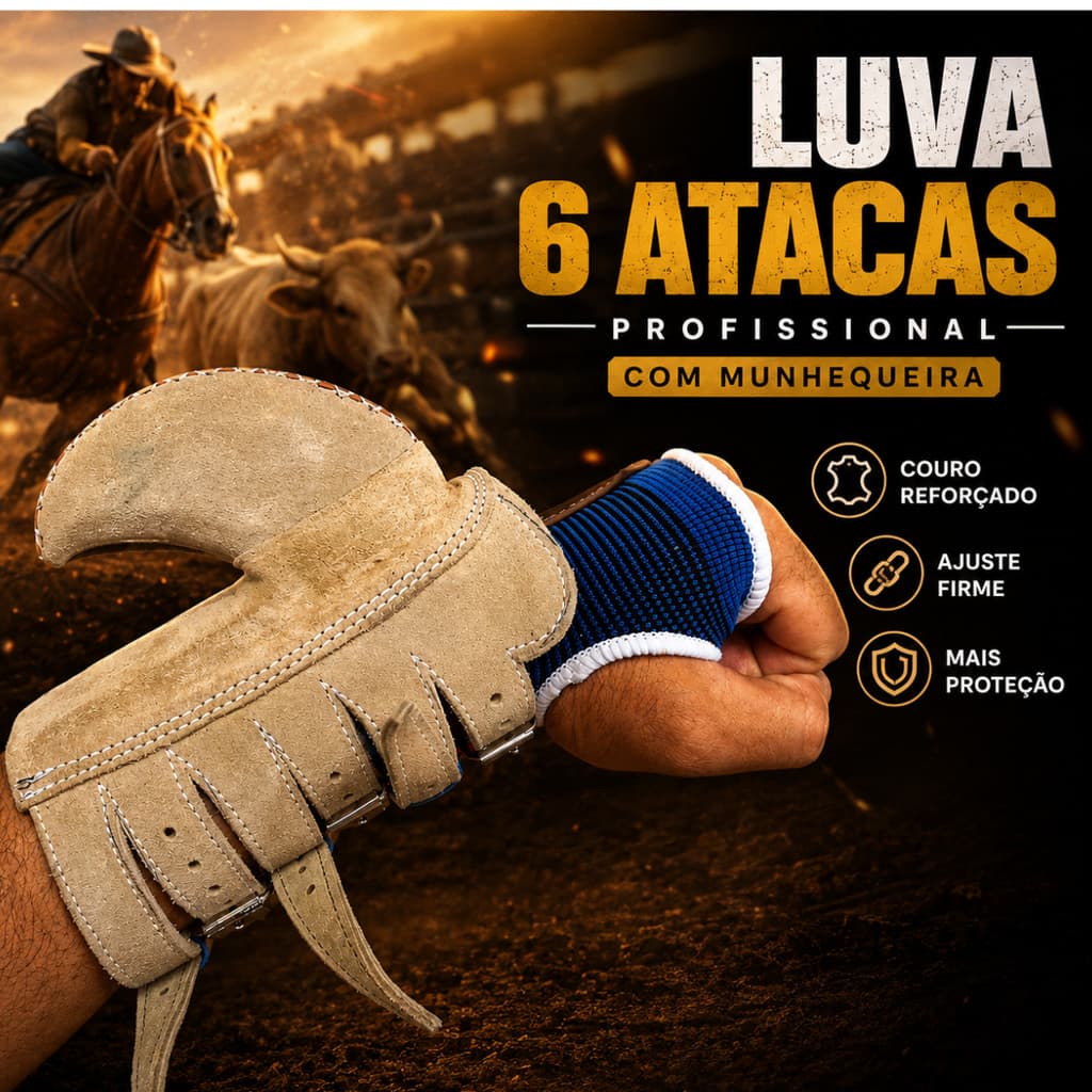 Luva Vaquejada 6 Atacas Profissional Abvaq Munhequeira