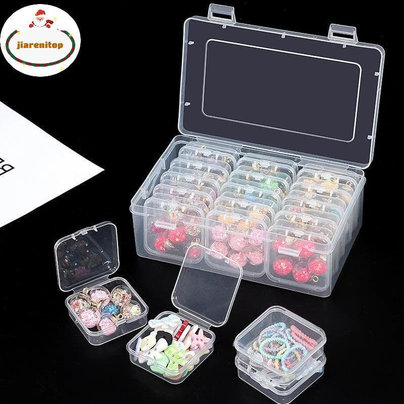 jiarenitop Caixa De Armazenamento De Plástico Transparente Mini Grade Quadrada Com Tampa Organizador Portátil Para Jóias