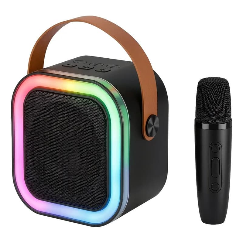 Caixa De Som Karaokê Portátil Com 2 Microfones E Luz Rgb Microfone Único 5v