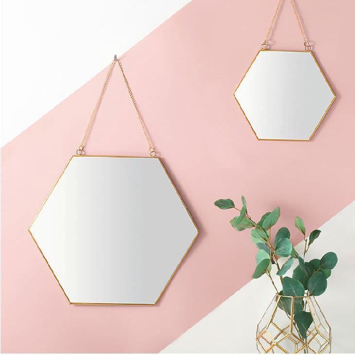 Nordic luz de luxo minimalista forma geométrica latão dourado espelho Hexagonal espelho do banheiro entrada espelho maqu