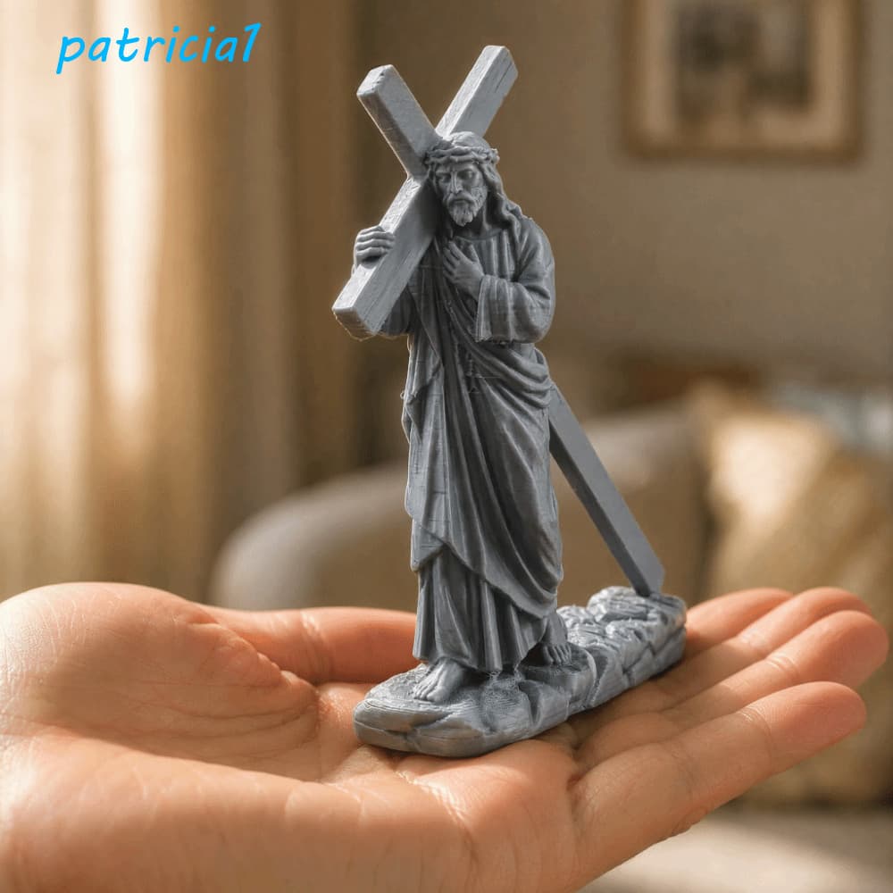 PATRICIA1 Decoração Cruzada De Estátua De Jesus , Estatuetas De Plástico Cinza , Estatueta Religiosa De Impressão 3D