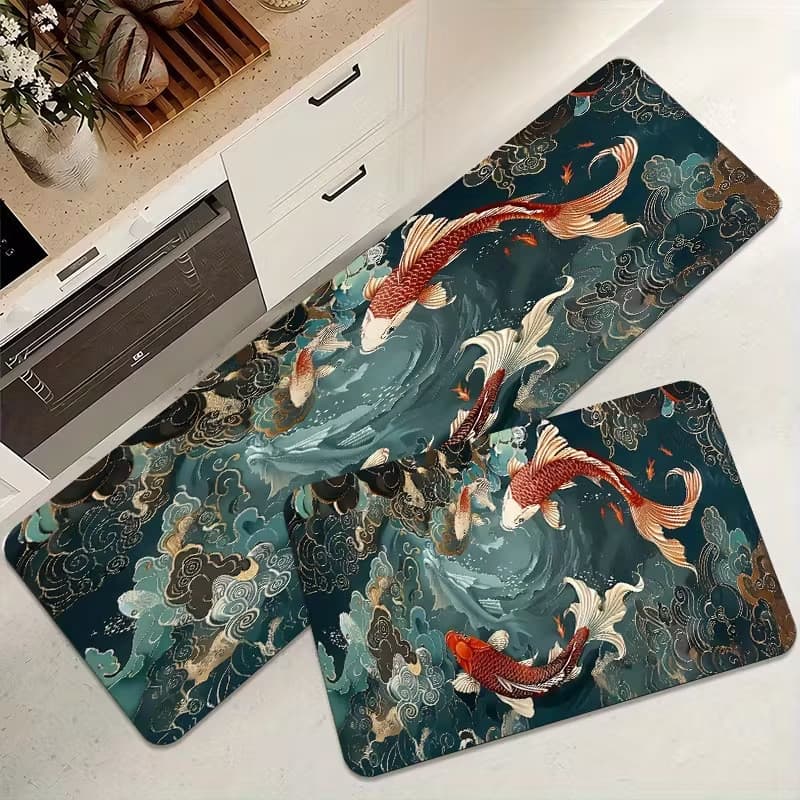 [Novo produto] Tapete de cozinha Visual 3D Decoração Tapete de cozinha Conjunto de duas peças Resistente ao desgaste Tap