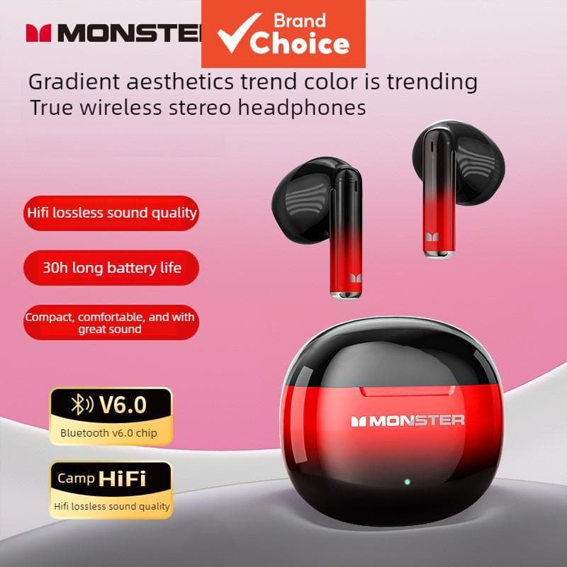 Fones de ouvido Monster GT37, fones de ouvido sem fio verdadeiros, fones de ouvido Bluetooth 6.0 de baixa latência, TWS