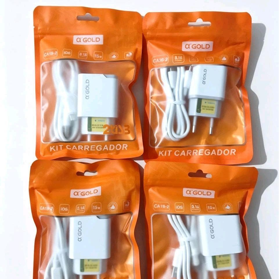 α GOLD Kit Carregador CA18-2 para iOS 8.5A 10s com Cabo Branco
