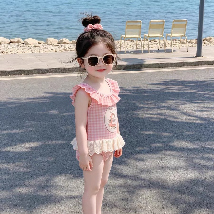 Nova menina dos desenhos animados maiô de uma peça verão crianças bonito coelho xadrez maiô bebê menina maiô20260818