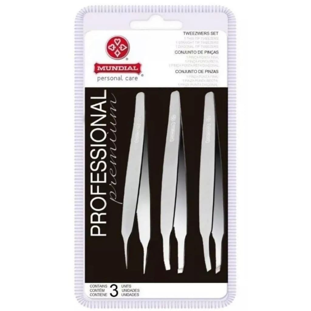 Kit c/3 Pinças Mundial Profissional BC394 Designer Sobrancelhas Aço Inox