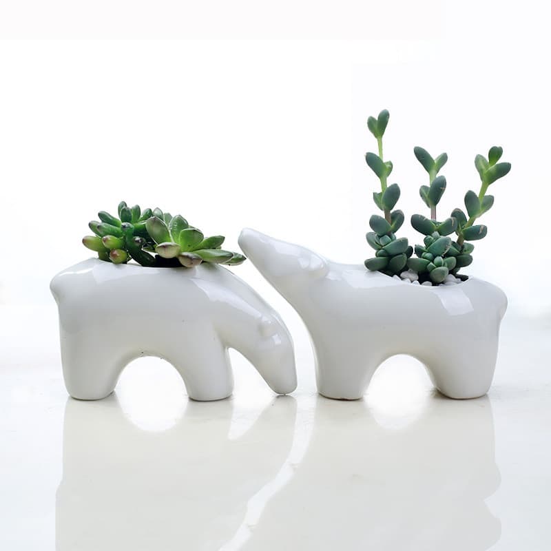 Vaso de cerâmica suculento estilo nórdico, criativo, urso Polar, casal, Desktop, planta verde, vaso de plantas