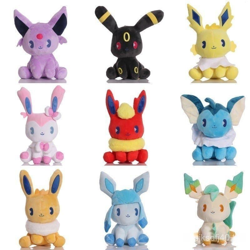 Brinquedos de pelúcia Pokémon versão Q de 25cm: Eevee, Sylveon, Vaporeon, Espeon, Umbreon, Glaceon, Flareon, Jolteon.