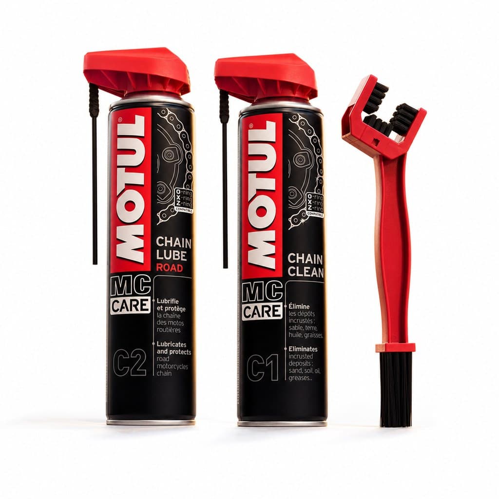 Kit Motul Limpa E Lubrifica corrente C1 + C2 + Escova De Limpeza