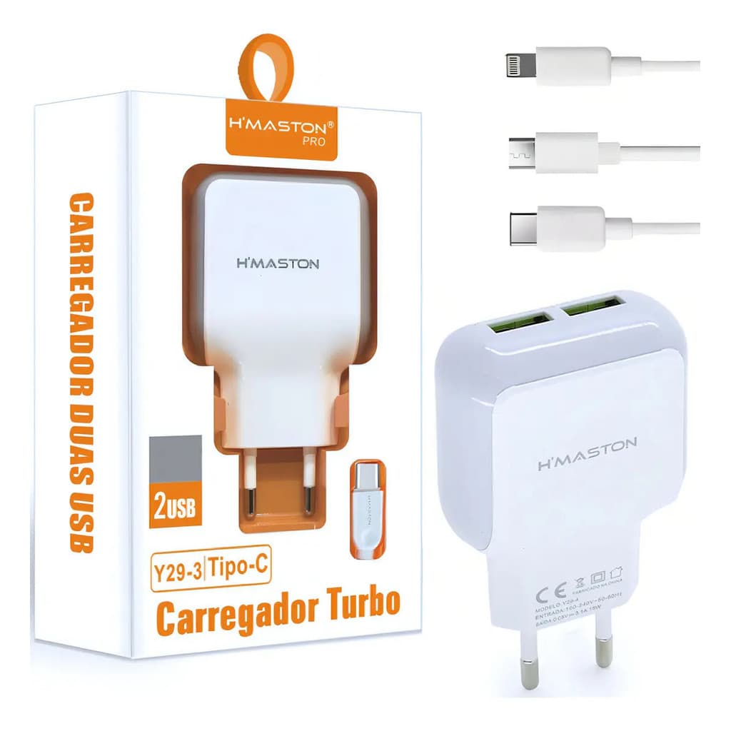 Carregador De Celular Turbo usb 4.1a Iphone H´maston Cor Branco
