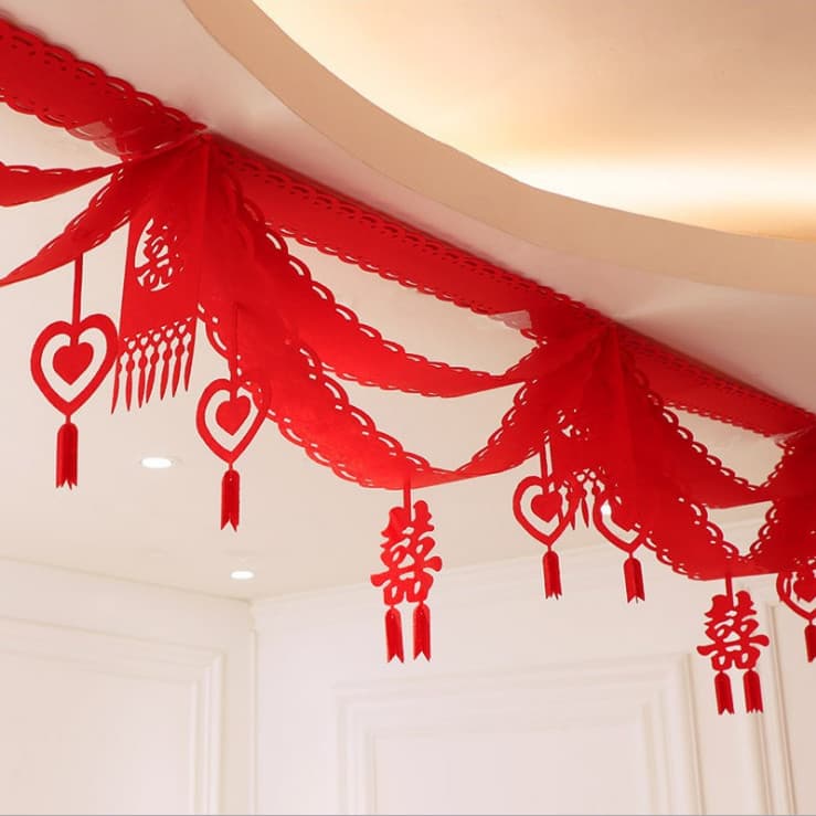 Não-tecido onda vermelha bandeira sala de casamento guirlanda fita nova sala de casamento decoração sala de estar suprim