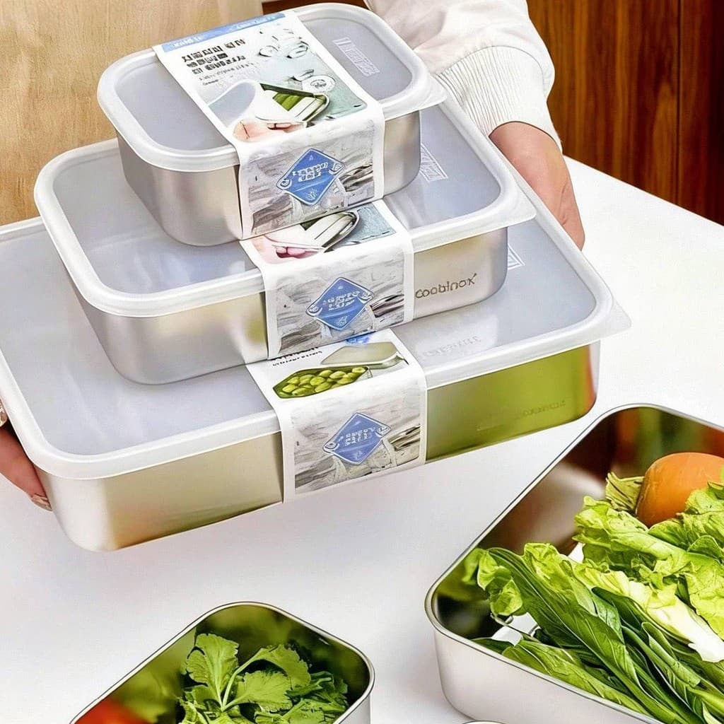 304 aço inoxidável quadrado fresco-mantendo caixa selada lancheira geladeira caixa de armazenamento frutas carne congela