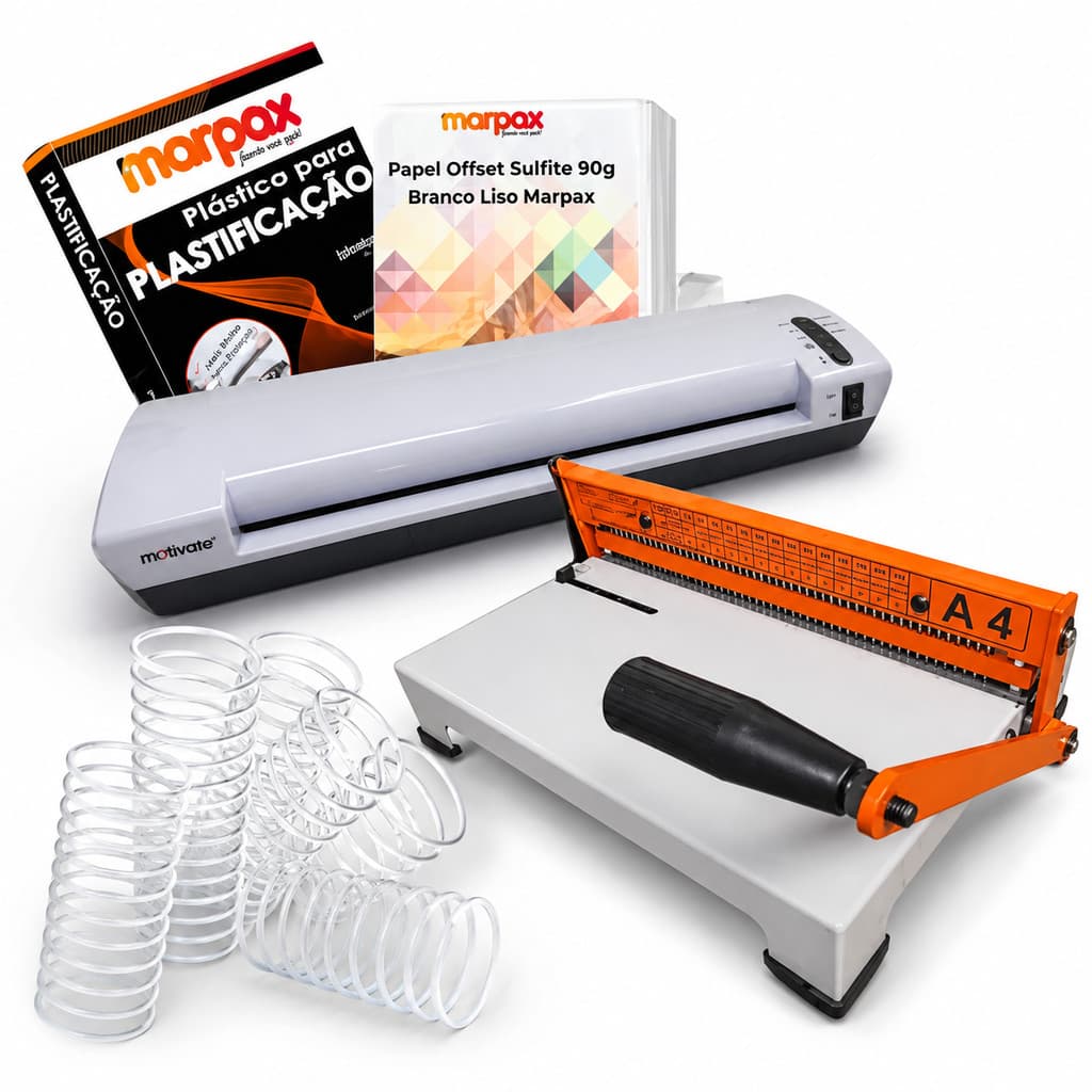 Kit Encadernadora A4-X + Plastificadora A3 220V + Insumos Marpax