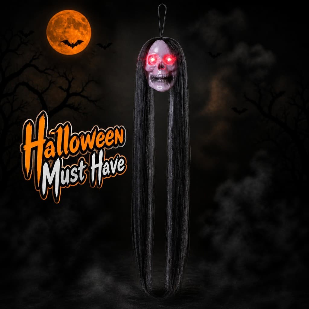 Suporte De Suspensão De Cabeça De Caveira LED De Halloween Para Varanda De Floresta Assombrada E Decoração Interna