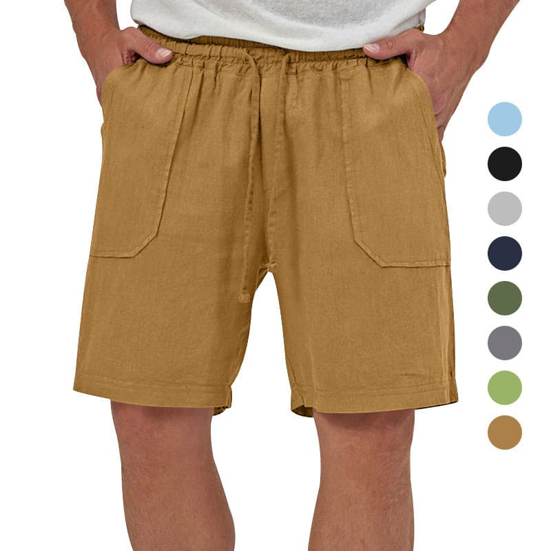 [Venda quente] Shorts masculinos de cor sólida algodão linho shorts casuais masculinos soltos esportivos shorts de três