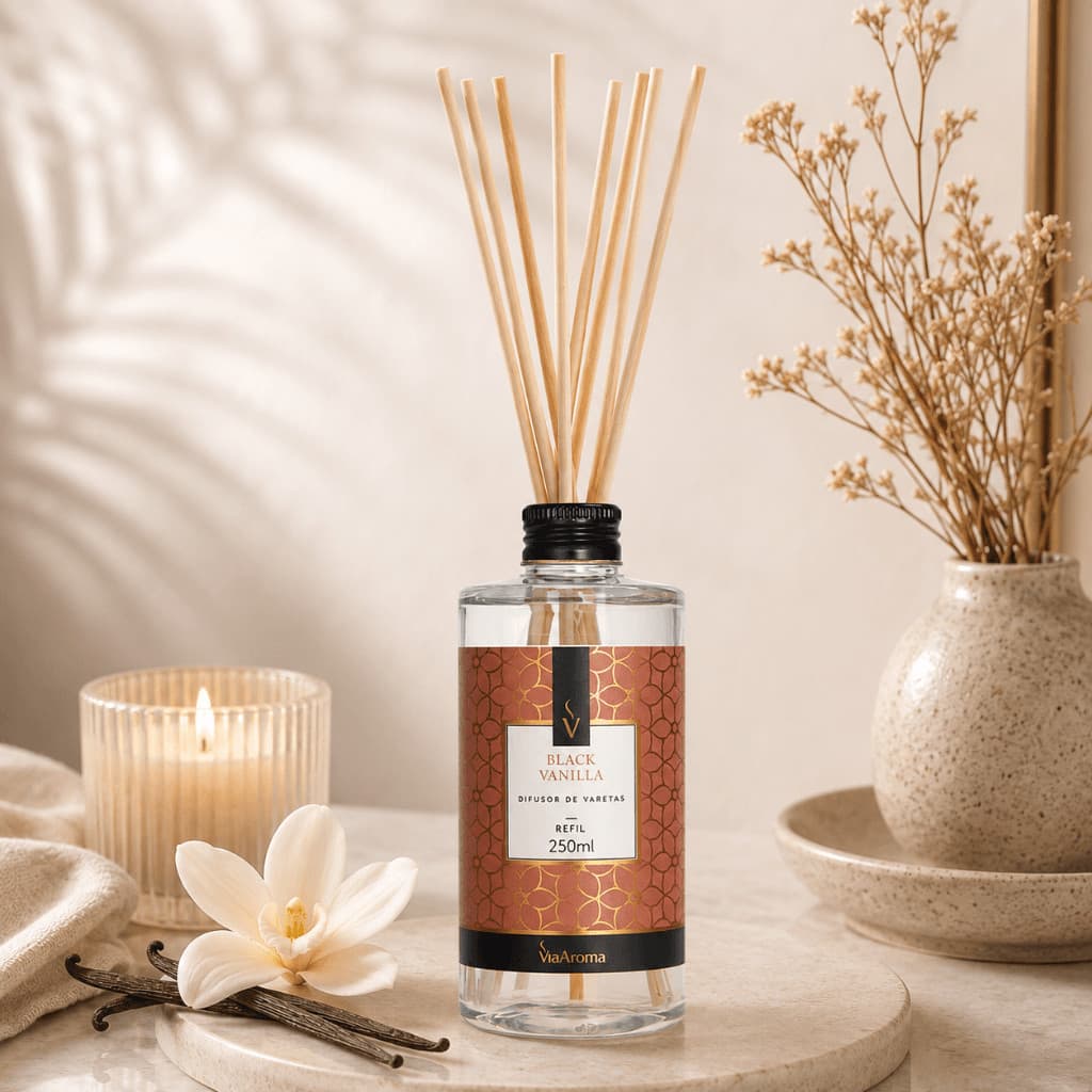 Refil Difusor de Varetas Via Aroma 250ml Black Vanilla | Aroma & Economia