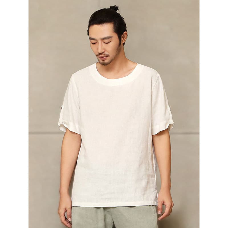 Nan estilo chinês camiseta de linho completo masculino Ramie manga curta solta verão tamanho grande curto Retro camiseta