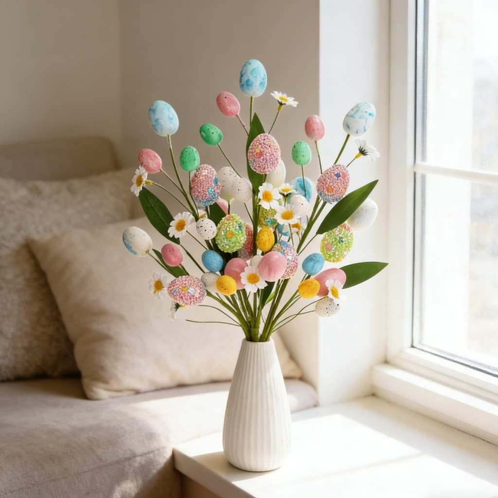 3 Pçs Ovo De Páscoa Picaretas Florais Colorido Artificial Hastes Decorações Para Decoração De Casa Peça Central Arranjo