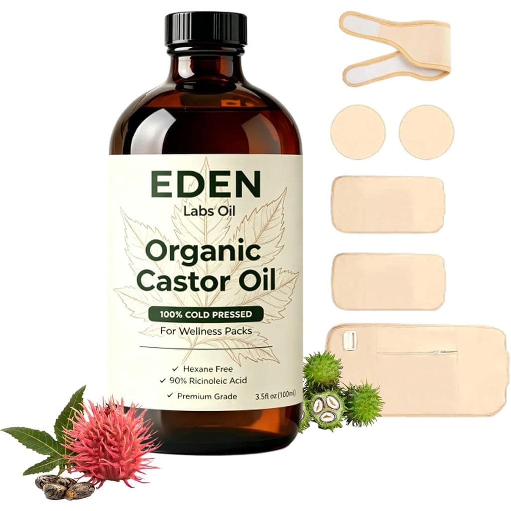 Pacote de Óleo de Rícino Eden Labs, Envoltório Reutilizável de Óleo de Rícino, Envoltório de Algodão para Óleo de Rícino