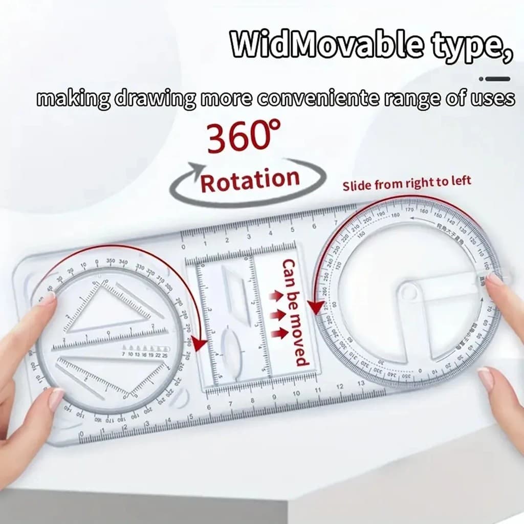 Régua Geométrica Multifuncional Transferidor Bússola Triângulo Redondo 360 ° Medindo Transferidora , Material De Papelar