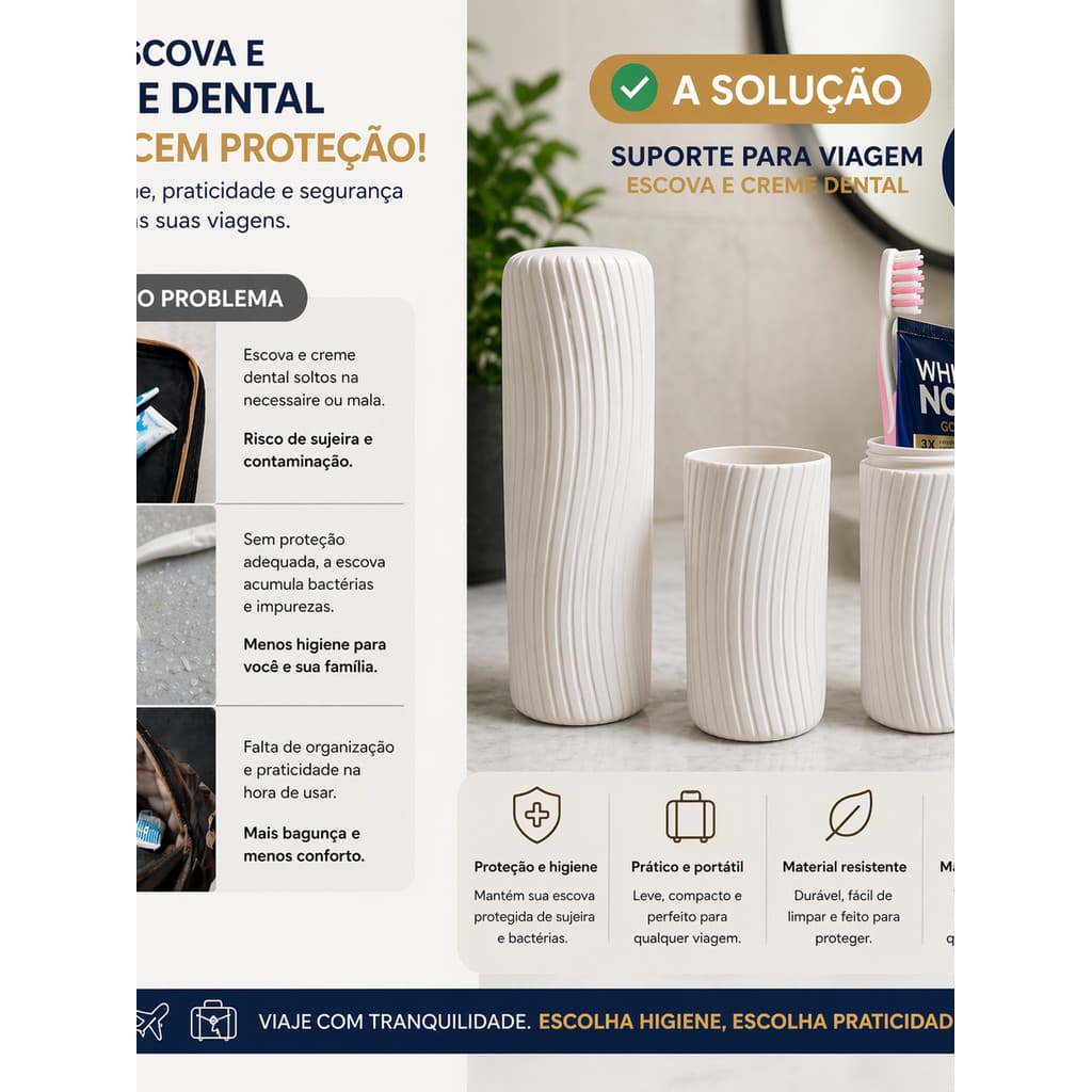 Porta Escova e Creme Dental Para Viagem Estojo Protetor Higiênico Organizador Porta Escova Portátil