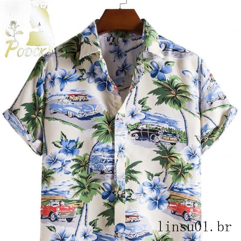 Camisa masculina com impressão Digital 3D Casual Havaí Europa América