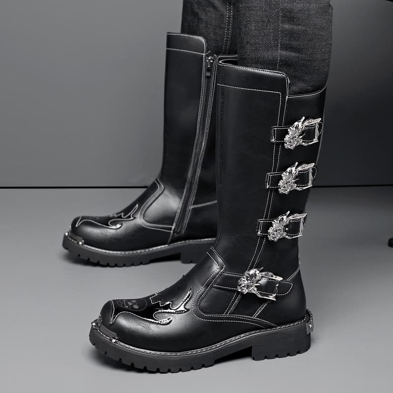 Botas de Cowboy ocidentais masculinas tamanho grande zíper lateral Martin botas de equitação mongol botas longas botas d
