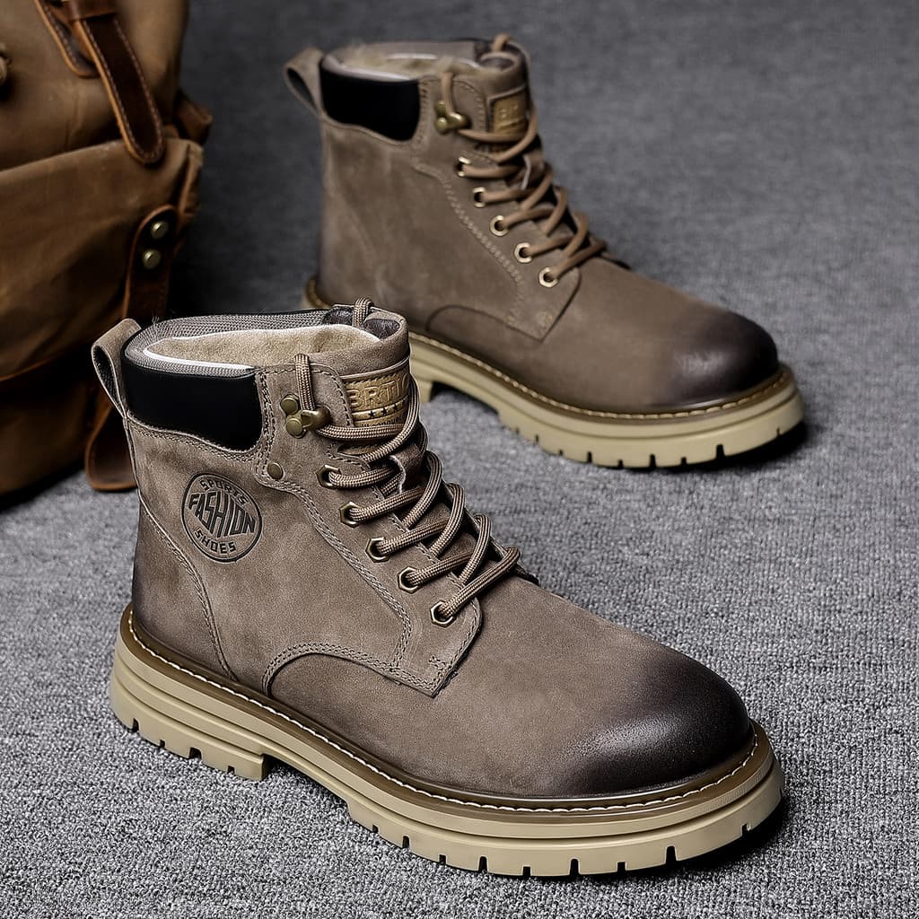 Martin botas masculinas inverno novo estilo de lã de couro genuíno quente engrossado botas antiderrapantes forro de lã d