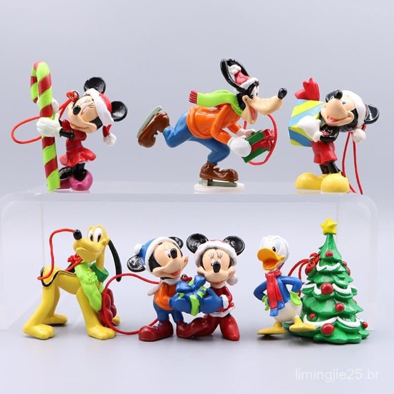 6 Pçs/Set 6-8cm Anime Chaveiro Pateta Plutão Pato Donald Árvore De Natal Q Versão PVC Figuras De Ação Modelo Boneca Brin