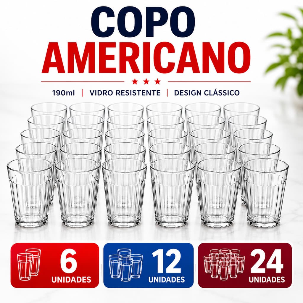 Kit Copo Americano 190ml Vidro Resistente Canelado Clássico – 6, 12 ou 24 Unidades