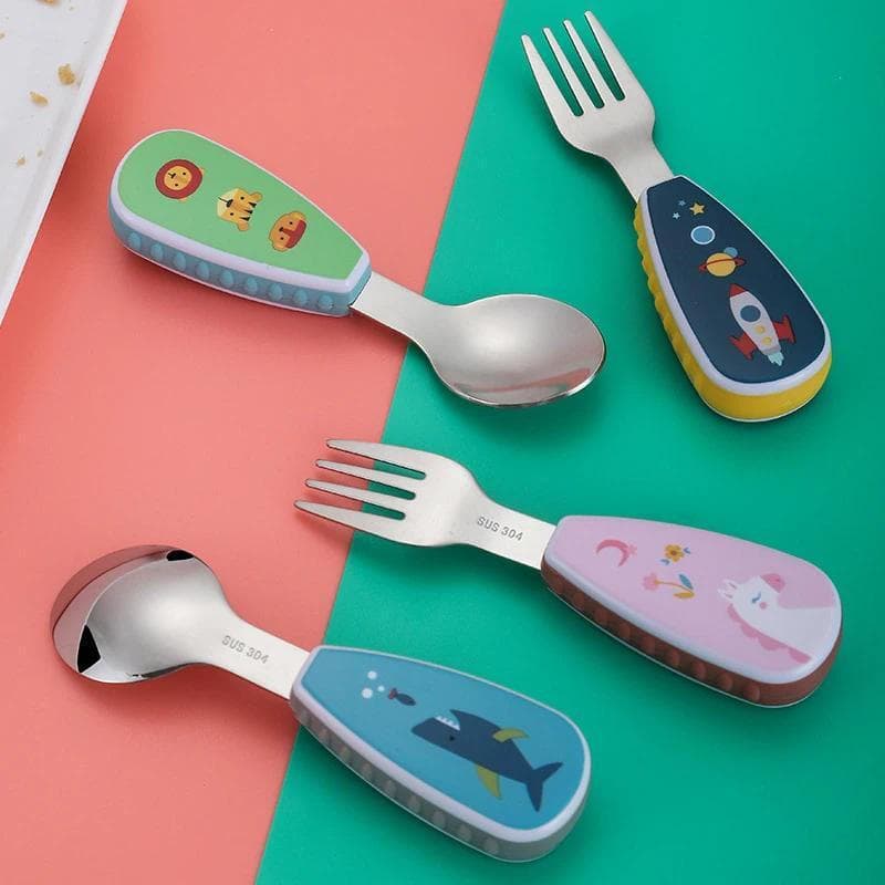 Conjunto De Talheres Para Bebês , Design De Desenho Animado , Colher De Treinamento Alimentar Sobremesa Infantil , Utens