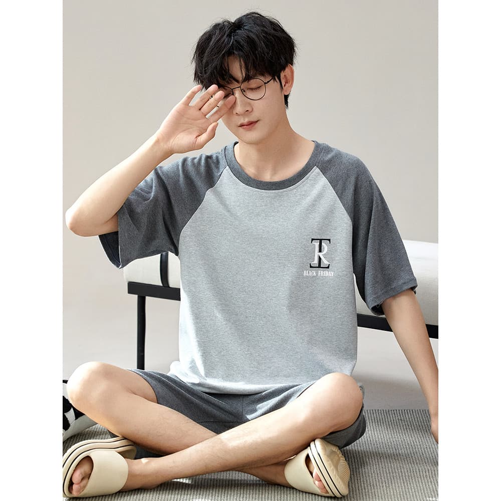 2025 novo estilo pijamas masculinos verão puro algodão manga curta tamanho grande simples Casual masculino pode usar for
